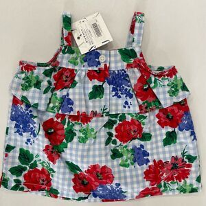 NWT Janie & Jack Floral Gingham Ruffle Spaghetti Straps Shirt Sz 3/6 M